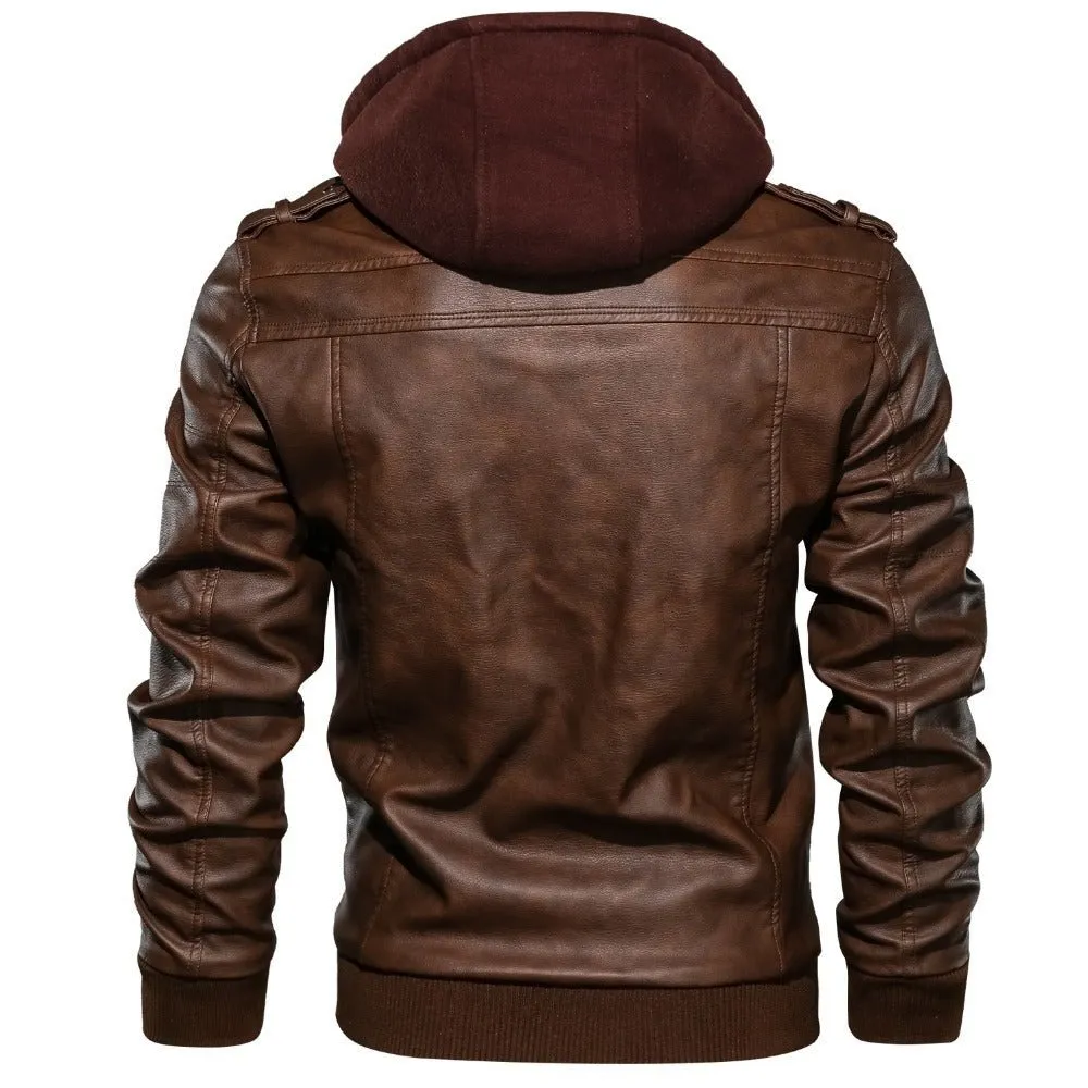 Men's Hooded Leather Jacket