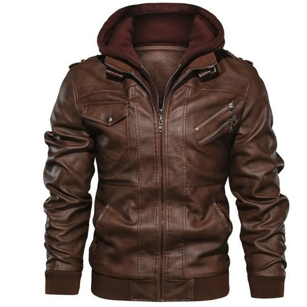 Men's Hooded Leather Jacket