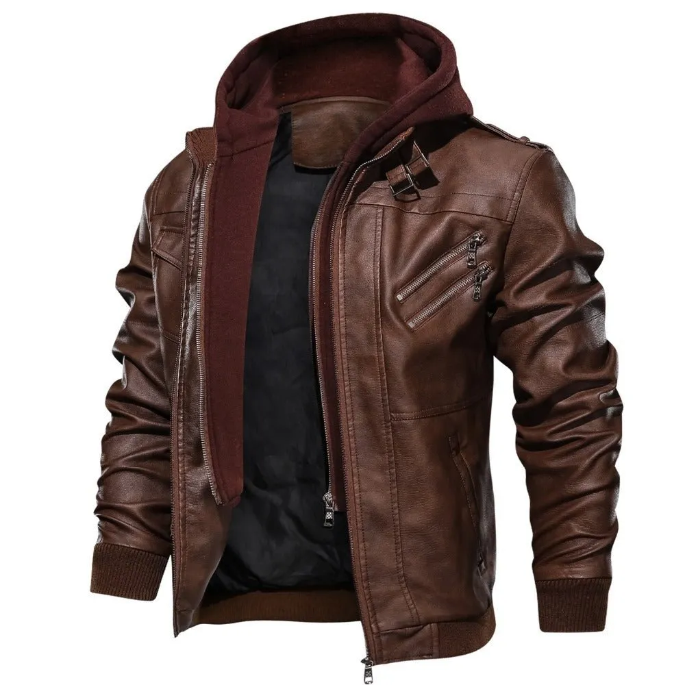 Men's Hooded Leather Jacket