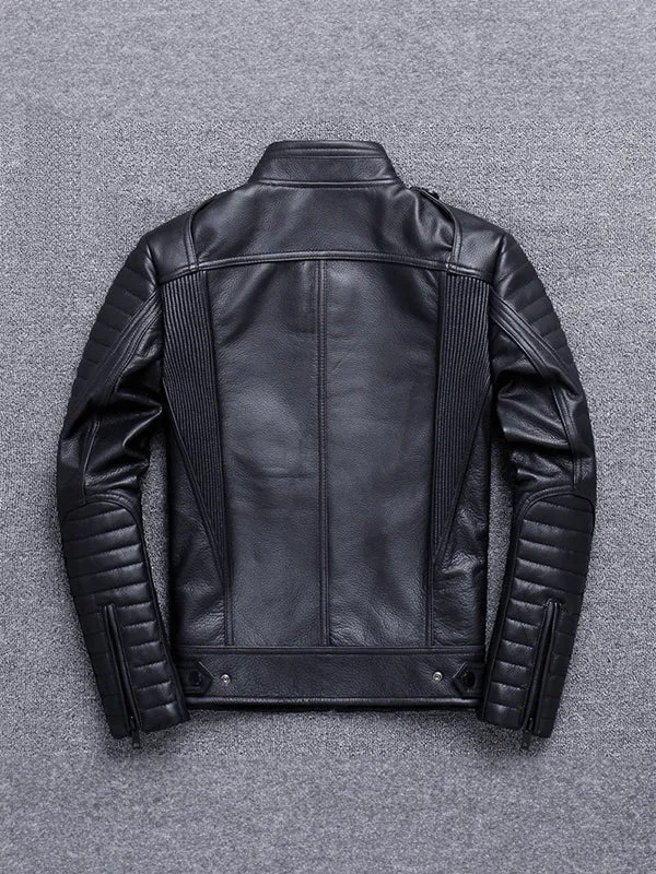 Men's Motorcycle Stand Collar Vintage Leather Jacket