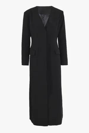 Minimalist Collarless V Neck Shoulder Pad Single Breasted Longline Coat