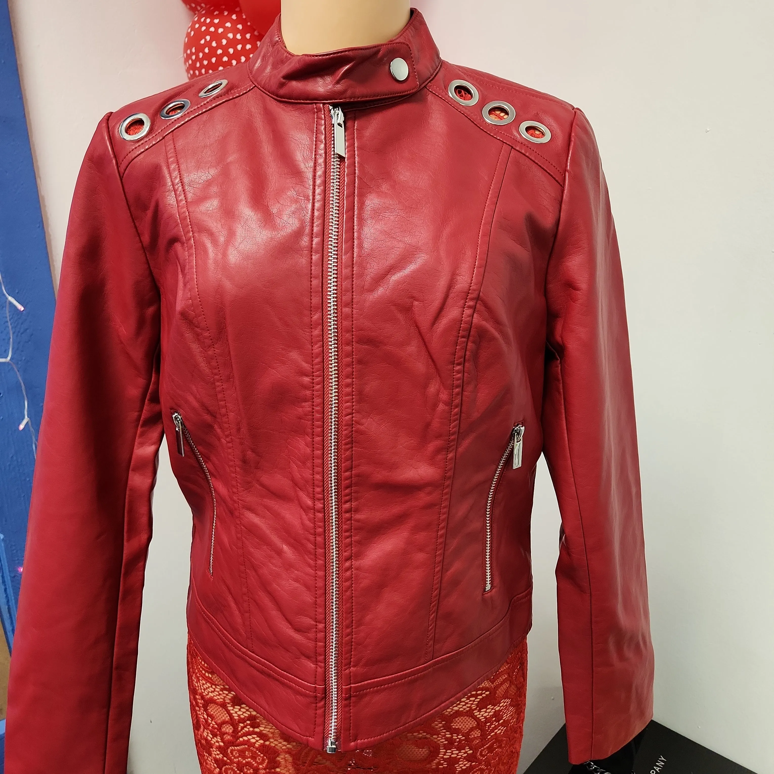 Moto Jacket w Rivets In Red