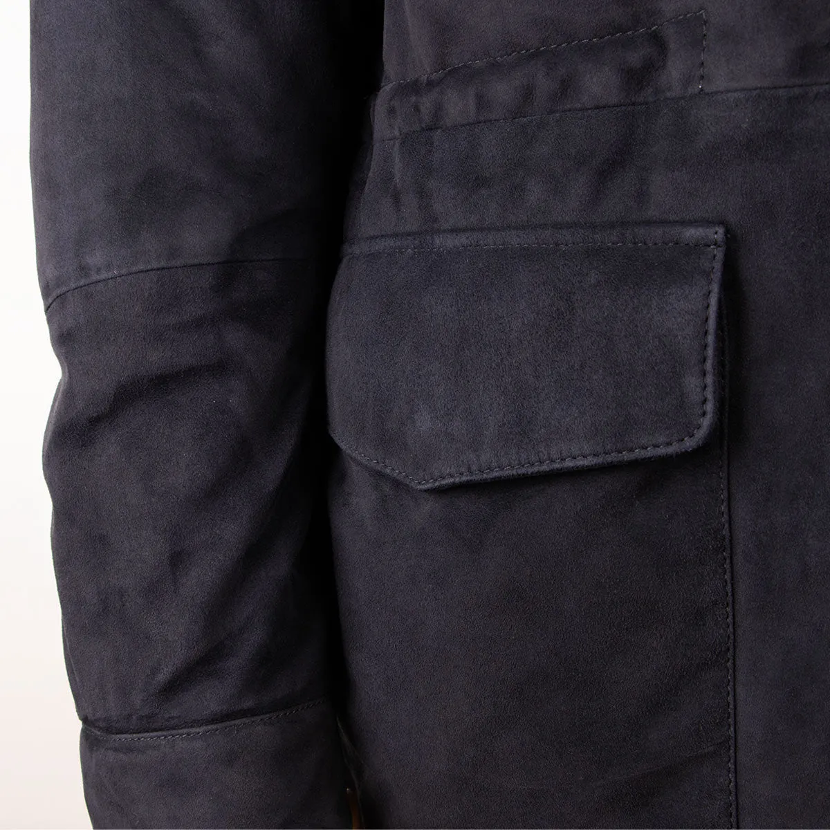 Navy Goat Suede Mid-length Field Jacket