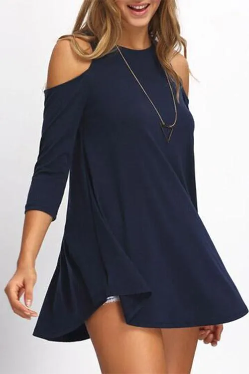 OEM ODM Round Neck Cold Shoulder 3/4 Sleeve Navy T-Shirts