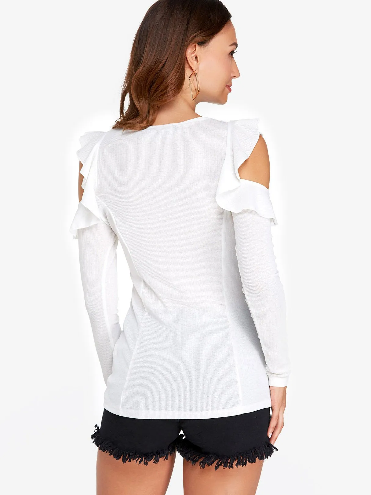 OEM ODM Round Neck Cut Out Long Sleeve White T-Shirts