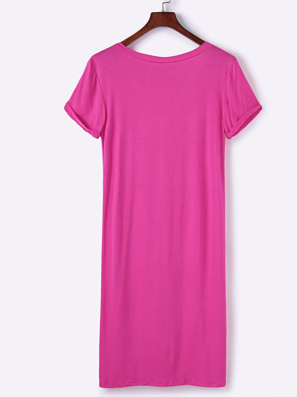 OEM ODM V-Neck Short Sleeve Slit Hem Rose T-Shirts