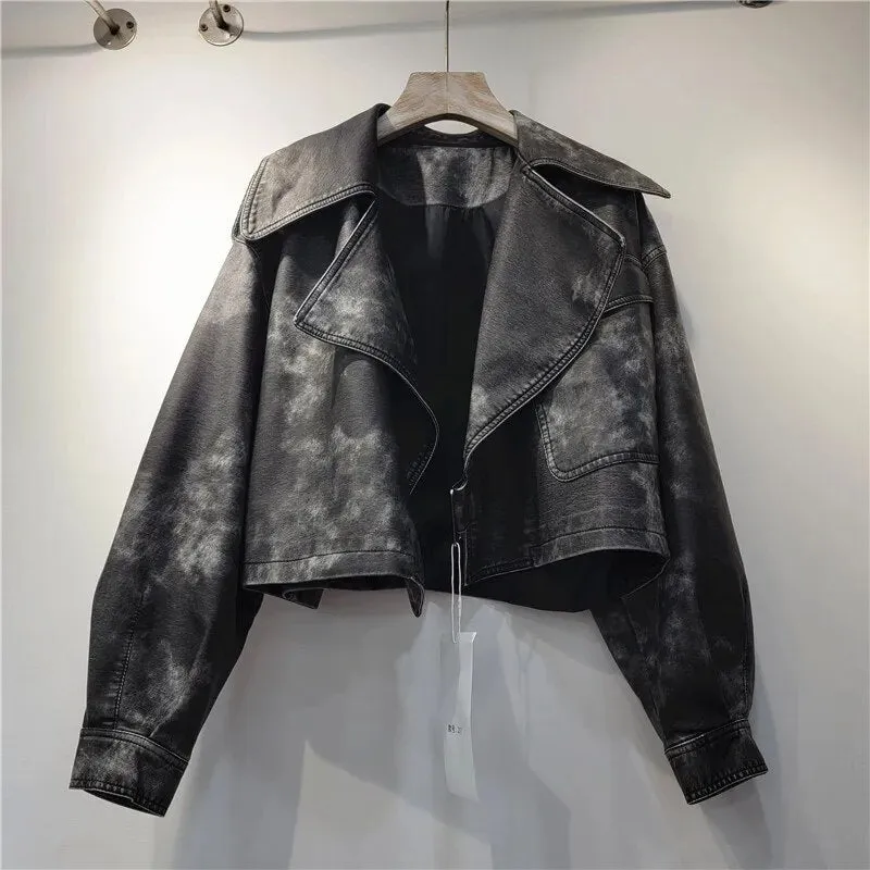 Pre Order:  Mottled Vegan Leather Short Jacket