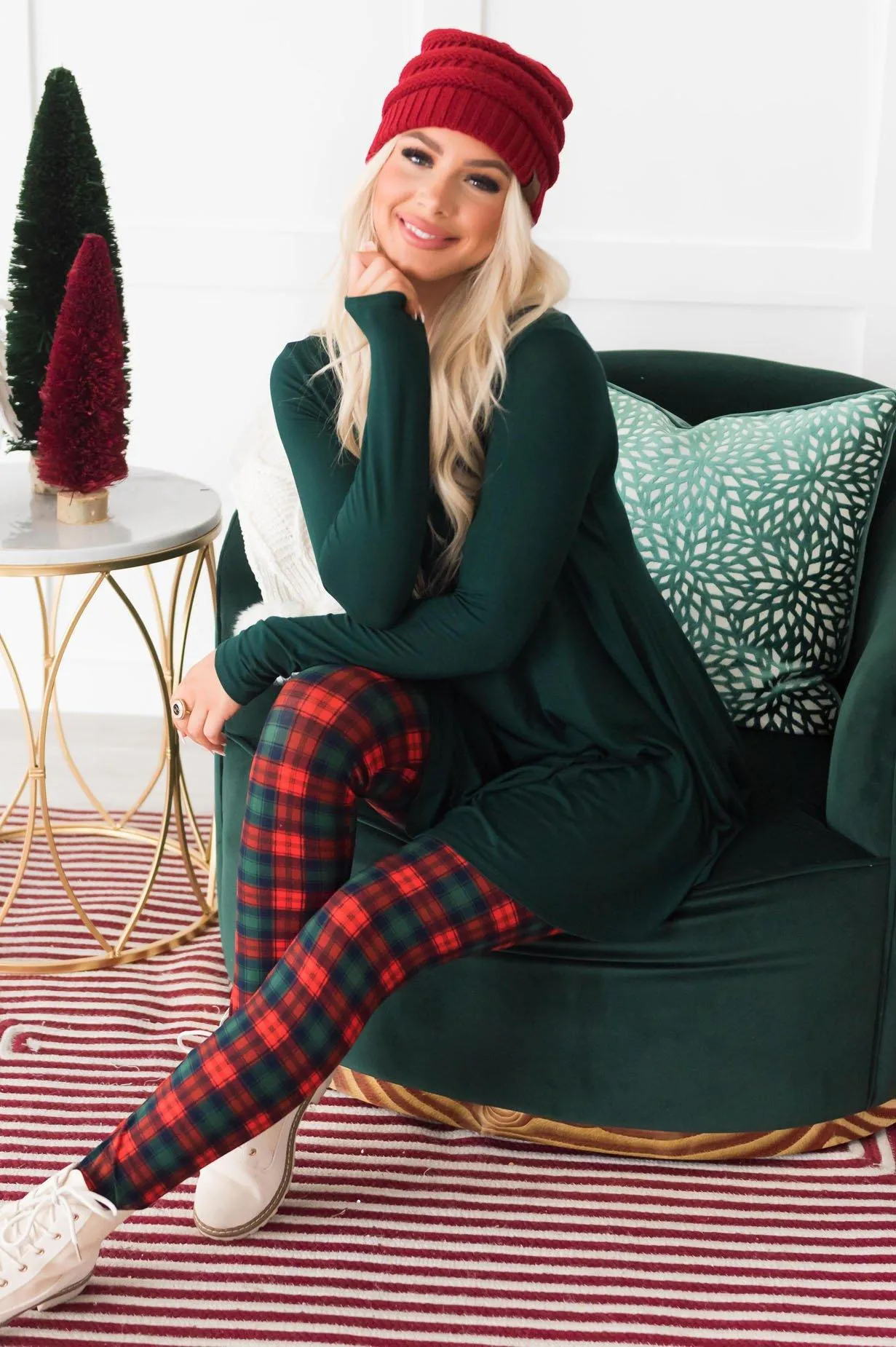 Red, Green & Navy Plaid Christmas Leggings