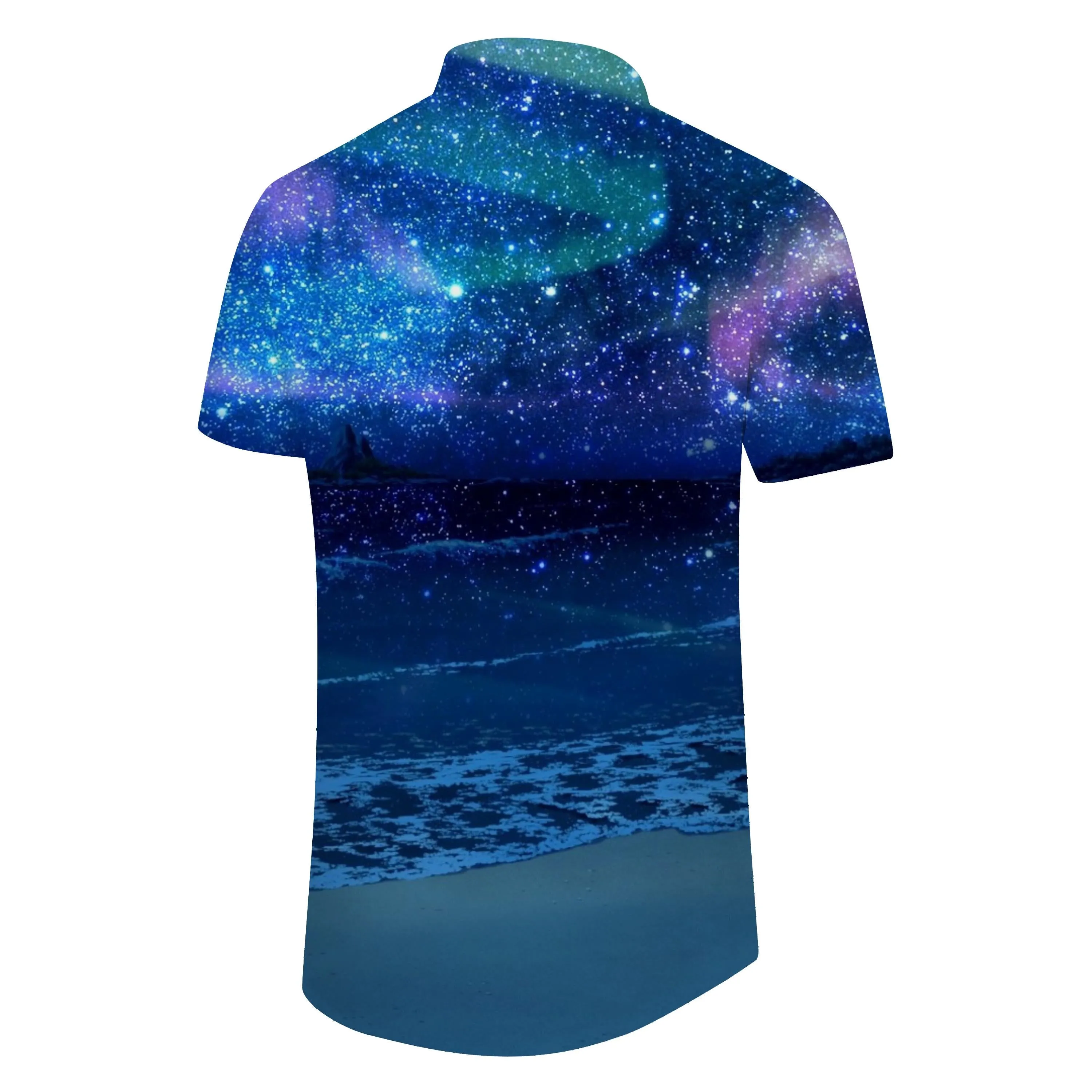 Star Sea 3d Printed Pattern Four Seasons Men's Casual Shirt Short Sleeve Tropical Hawaii Men's Button Beach Vacation Dark Blue