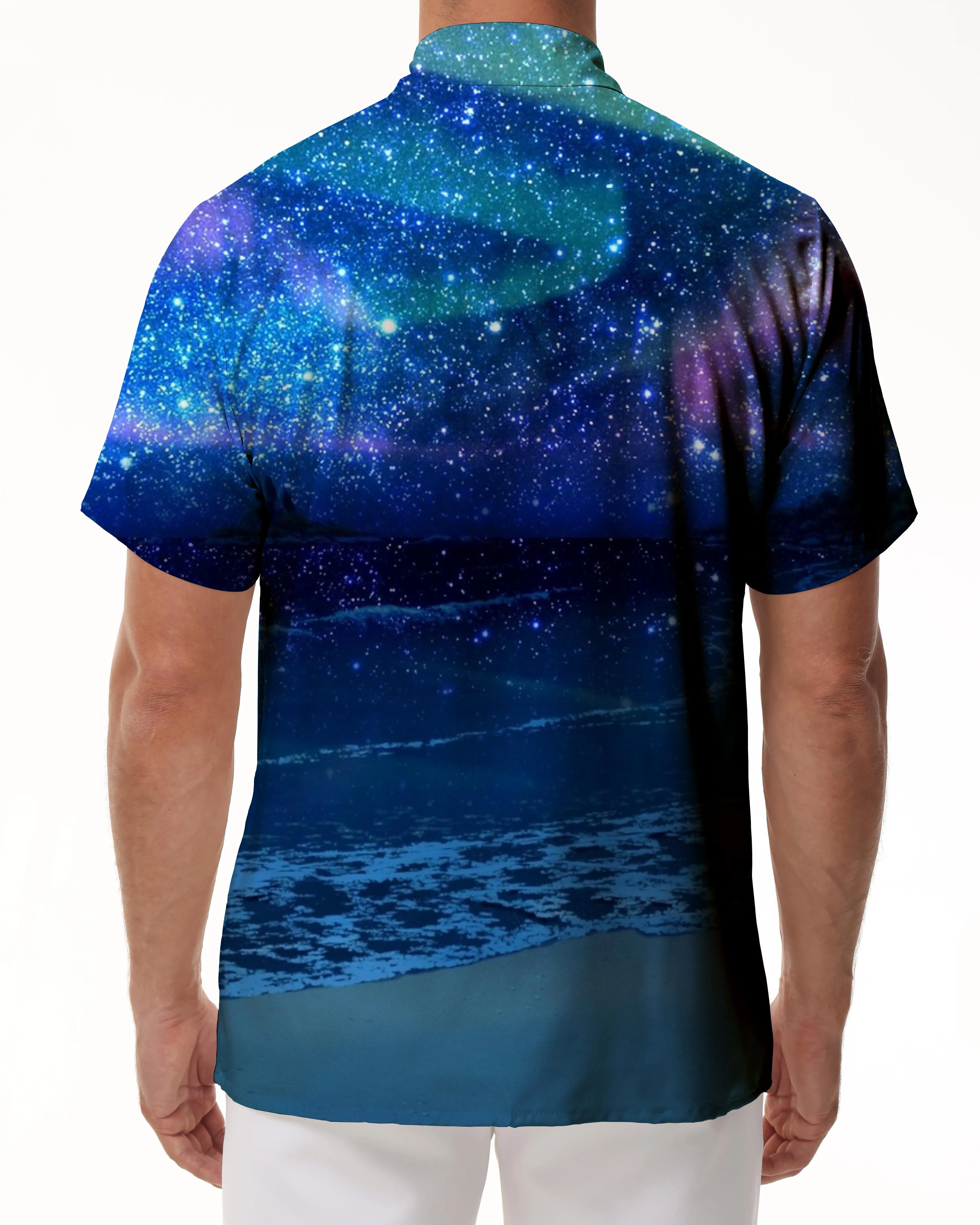 Star Sea 3d Printed Pattern Four Seasons Men's Casual Shirt Short Sleeve Tropical Hawaii Men's Button Beach Vacation Dark Blue