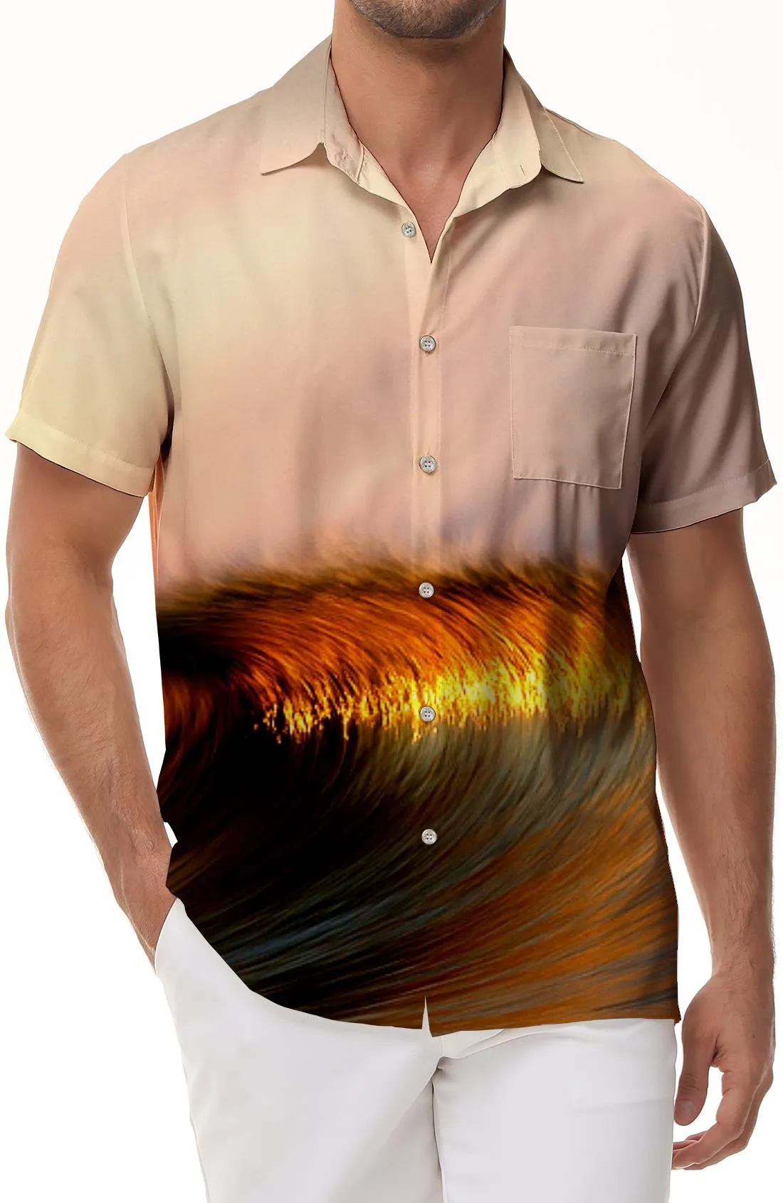 Sunrise Wave Style Shirt Four Seasons Vacation Beach Short Sleeve Hawaiian Button Shirt Short Sleeve