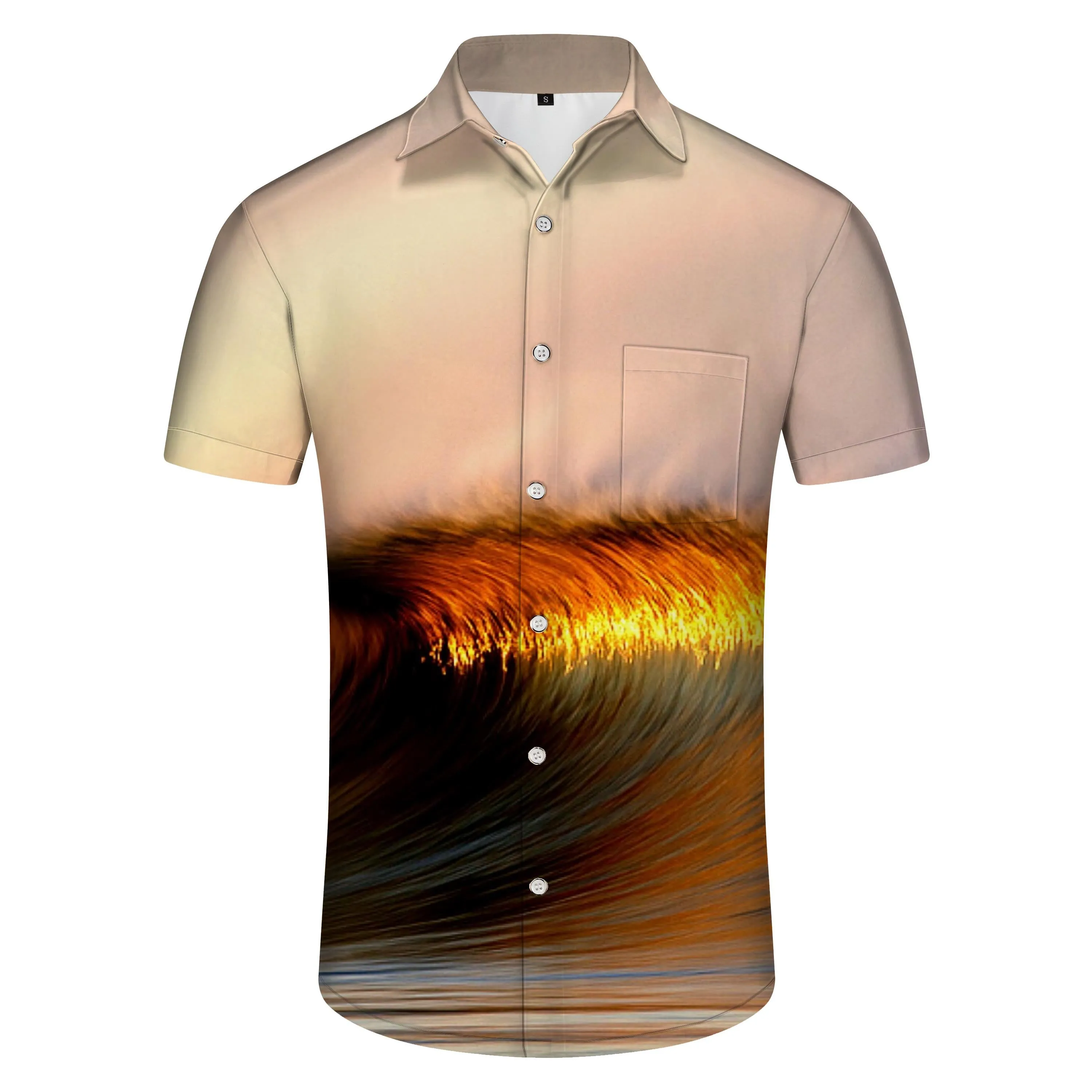 Sunrise Wave Style Shirt Four Seasons Vacation Beach Short Sleeve Hawaiian Button Shirt Short Sleeve