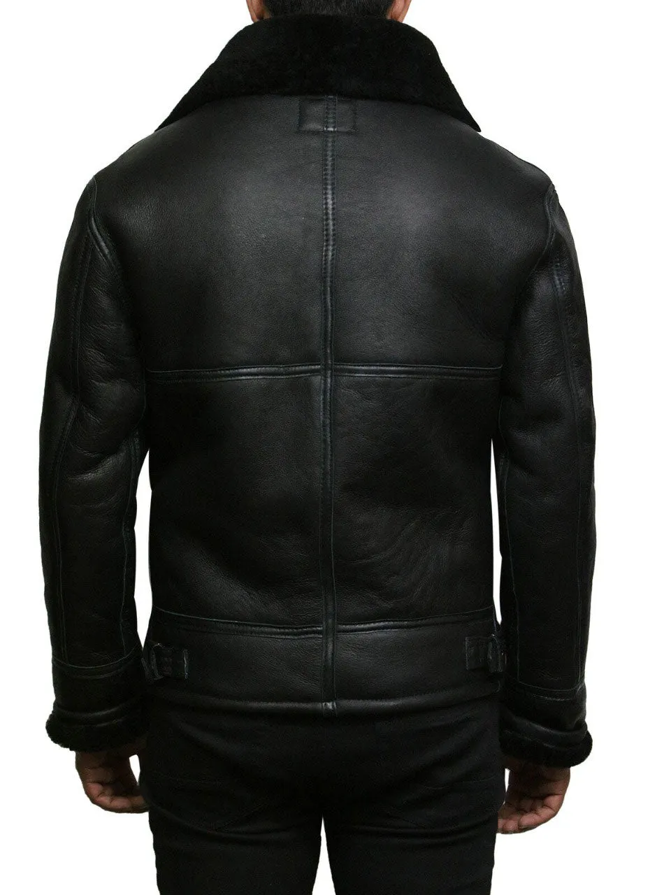 Tailor Made Men's Genuine Black Sheepskin Leather Flying Pilot Stylish Jackets Coat