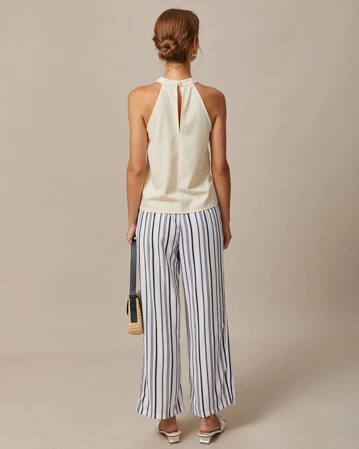 The Black Elastic Waist Striped Button Pants