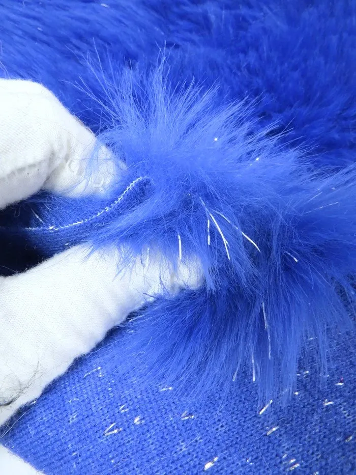 Tinsel Tip Short Shag Faux Fur / Royal Blue  Silver / Sold By The Yard / 15 Yard Bolt