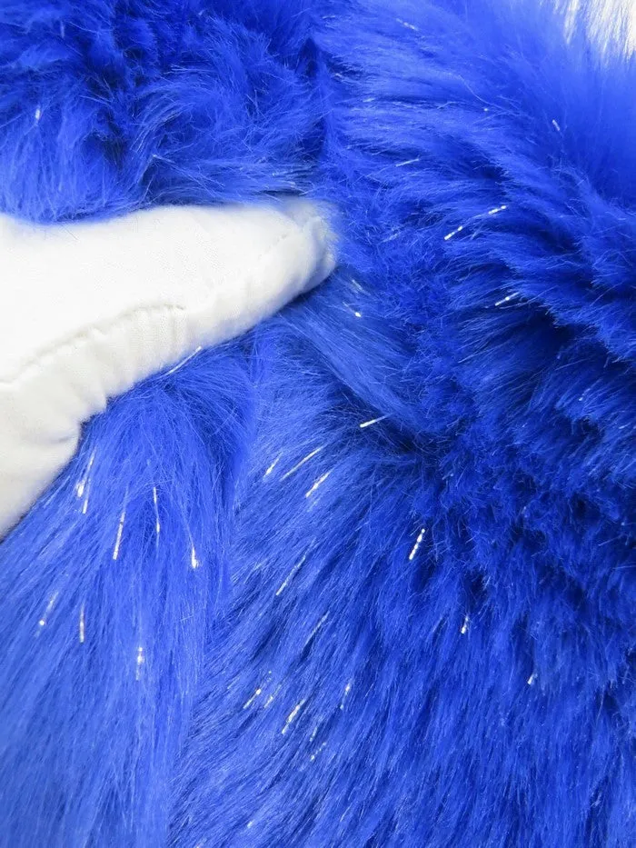 Tinsel Tip Short Shag Faux Fur / Royal Blue  Silver / Sold By The Yard / 15 Yard Bolt