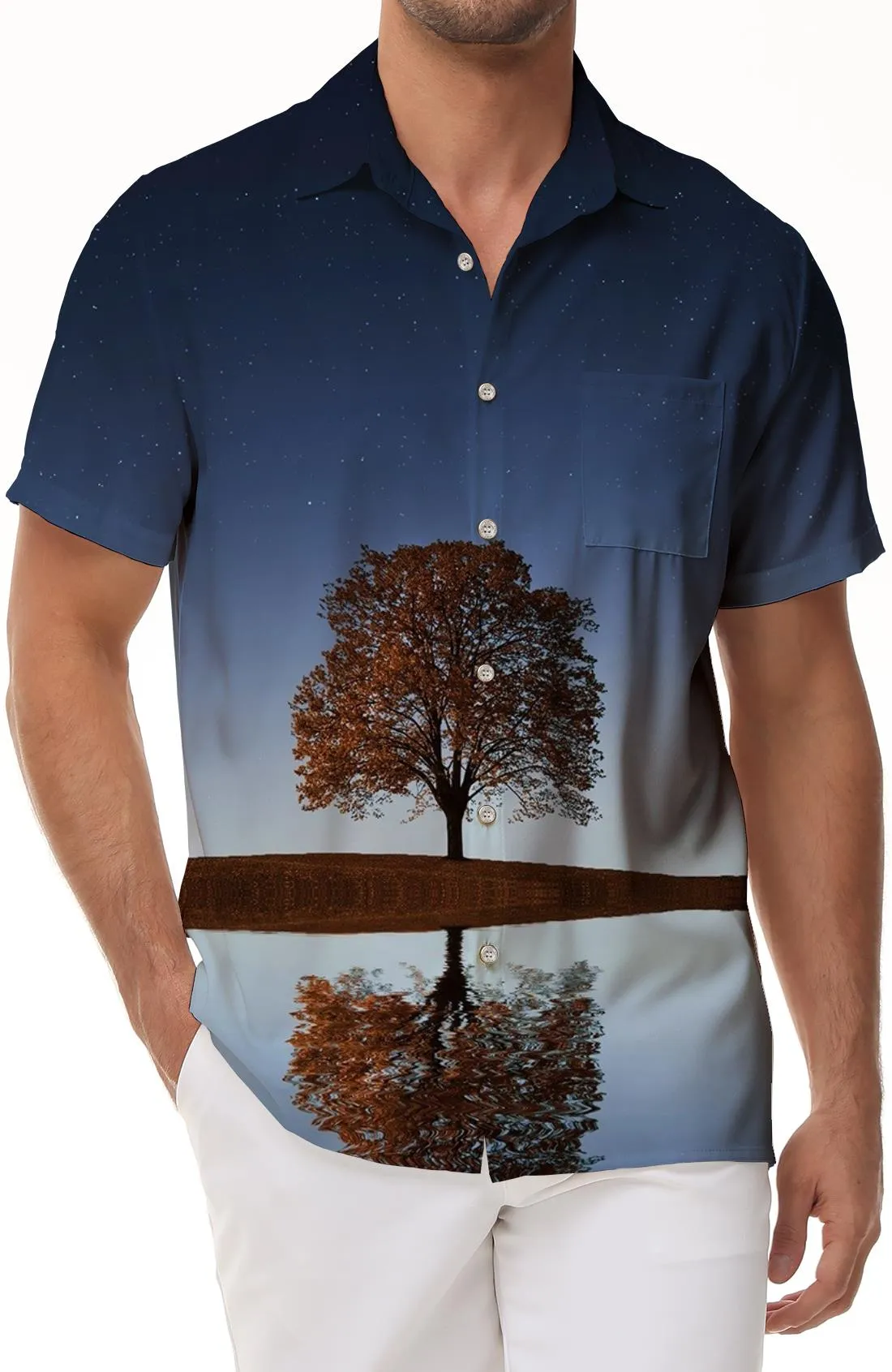 Tree of Life Men's Hawaiian Shirt Casual Short Sleeve Button-Down Shirt with Pockets and Lapel