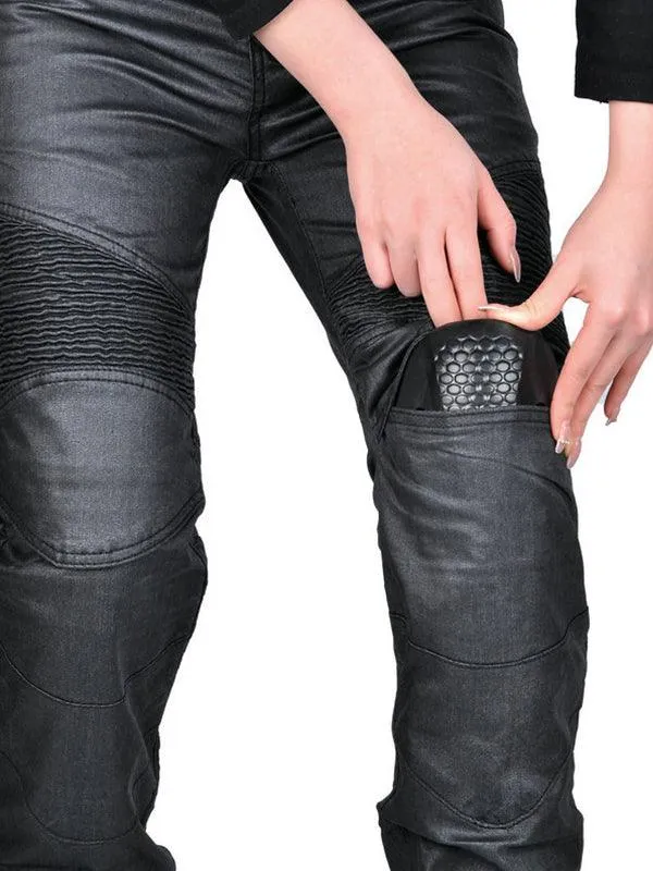 Vintage Slim Fit Denim Black Motorcycle Pants