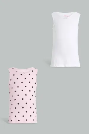 White And Pink Vests Set For Girls (Pack Of 2)