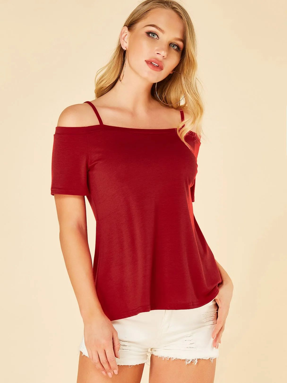 Wholesale Cold Shoulder Short Sleeve Tee