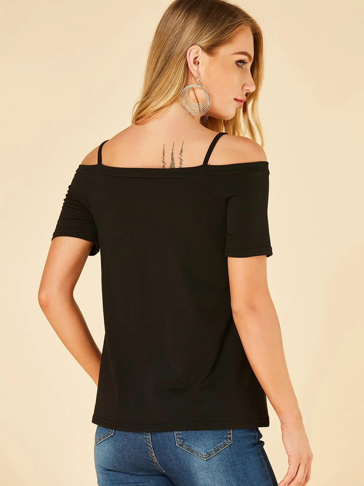 Wholesale Cold Shoulder Short Sleeve Tee