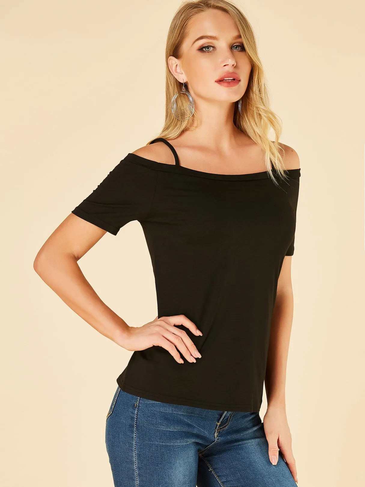 Wholesale Cold Shoulder Short Sleeve Tee