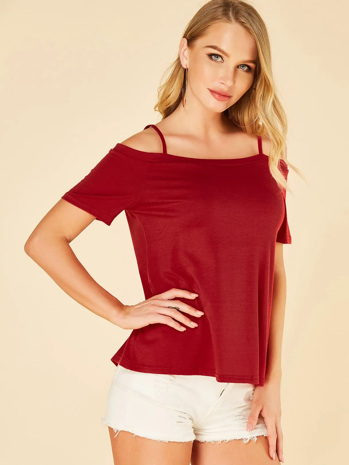 Wholesale Cold Shoulder Short Sleeve Tee