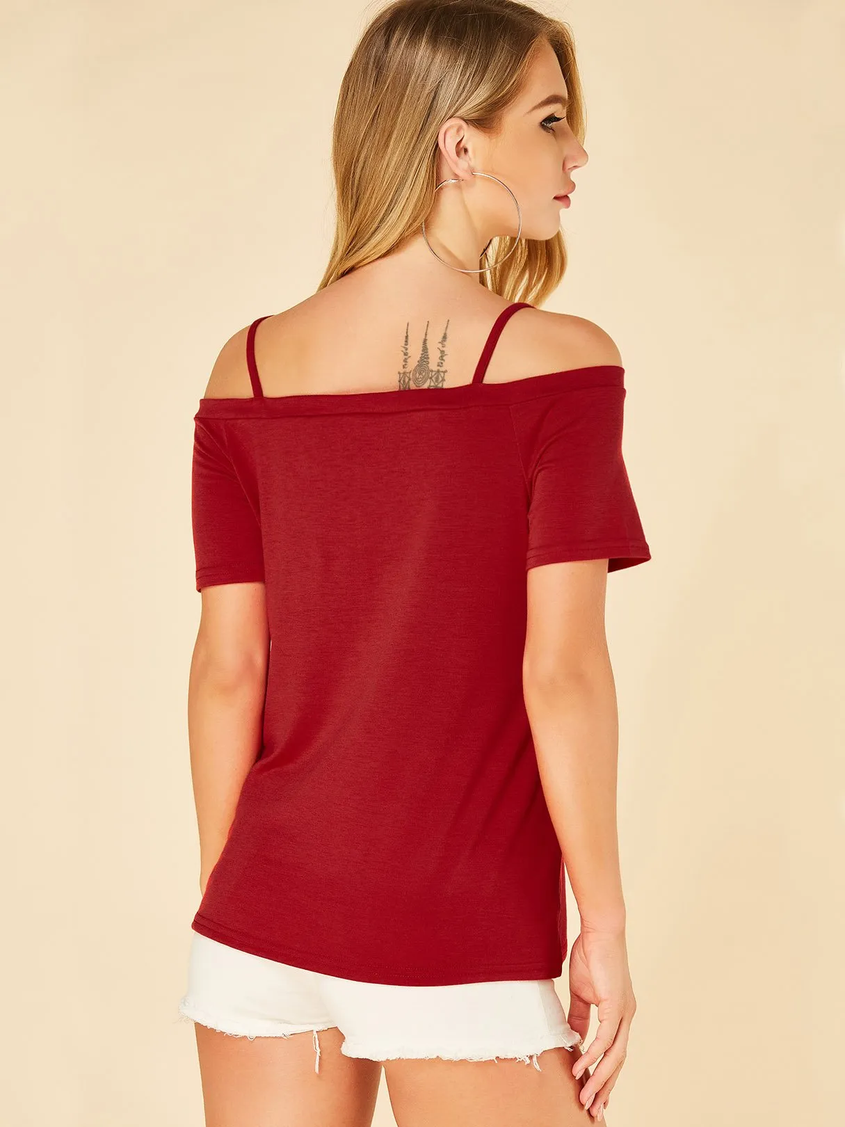 Wholesale Cold Shoulder Short Sleeve Tee