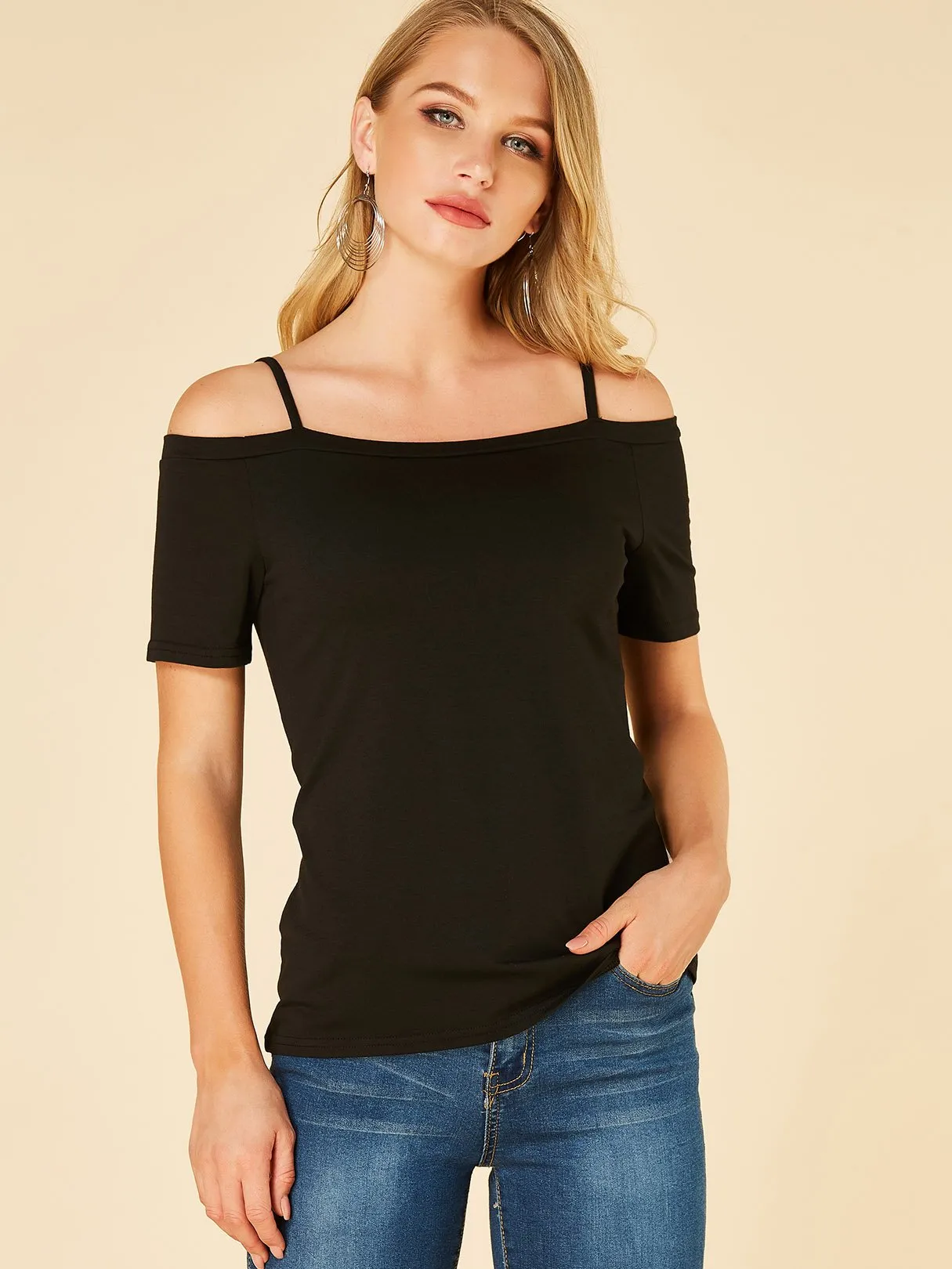 Wholesale Cold Shoulder Short Sleeve Tee