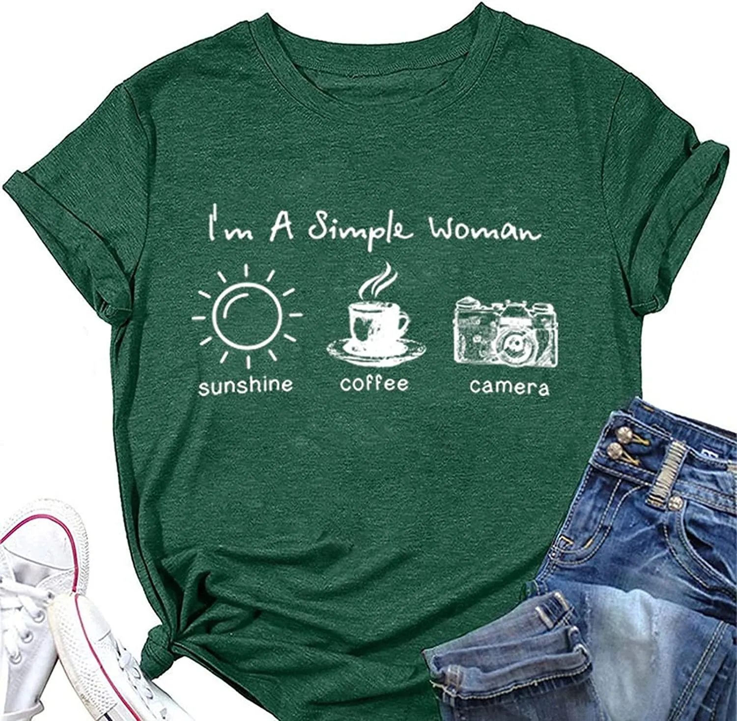 Women I'm A Simple Woman Sunshine Coffee Camera T Shirt