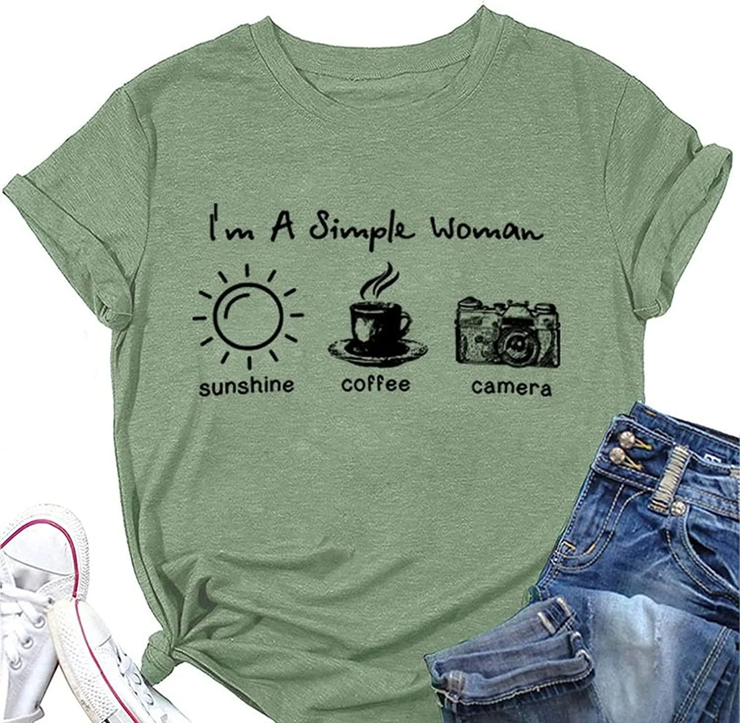 Women I'm A Simple Woman Sunshine Coffee Camera T Shirt