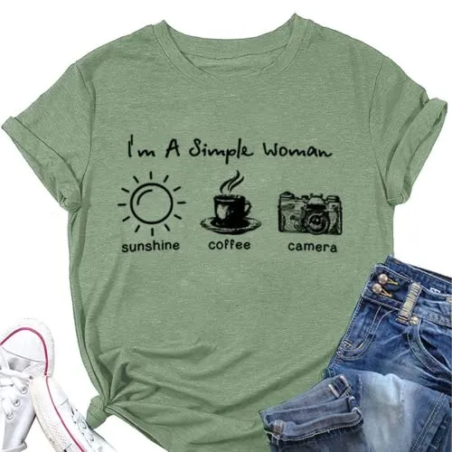 Women I'm A Simple Woman Sunshine Coffee Camera T Shirt