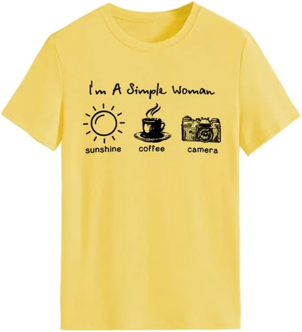 Women I'm A Simple Woman Sunshine Coffee Camera T Shirt