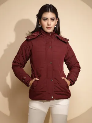 Women Maroon Solid  Full Sleeve Regular fit Hooded Jacket