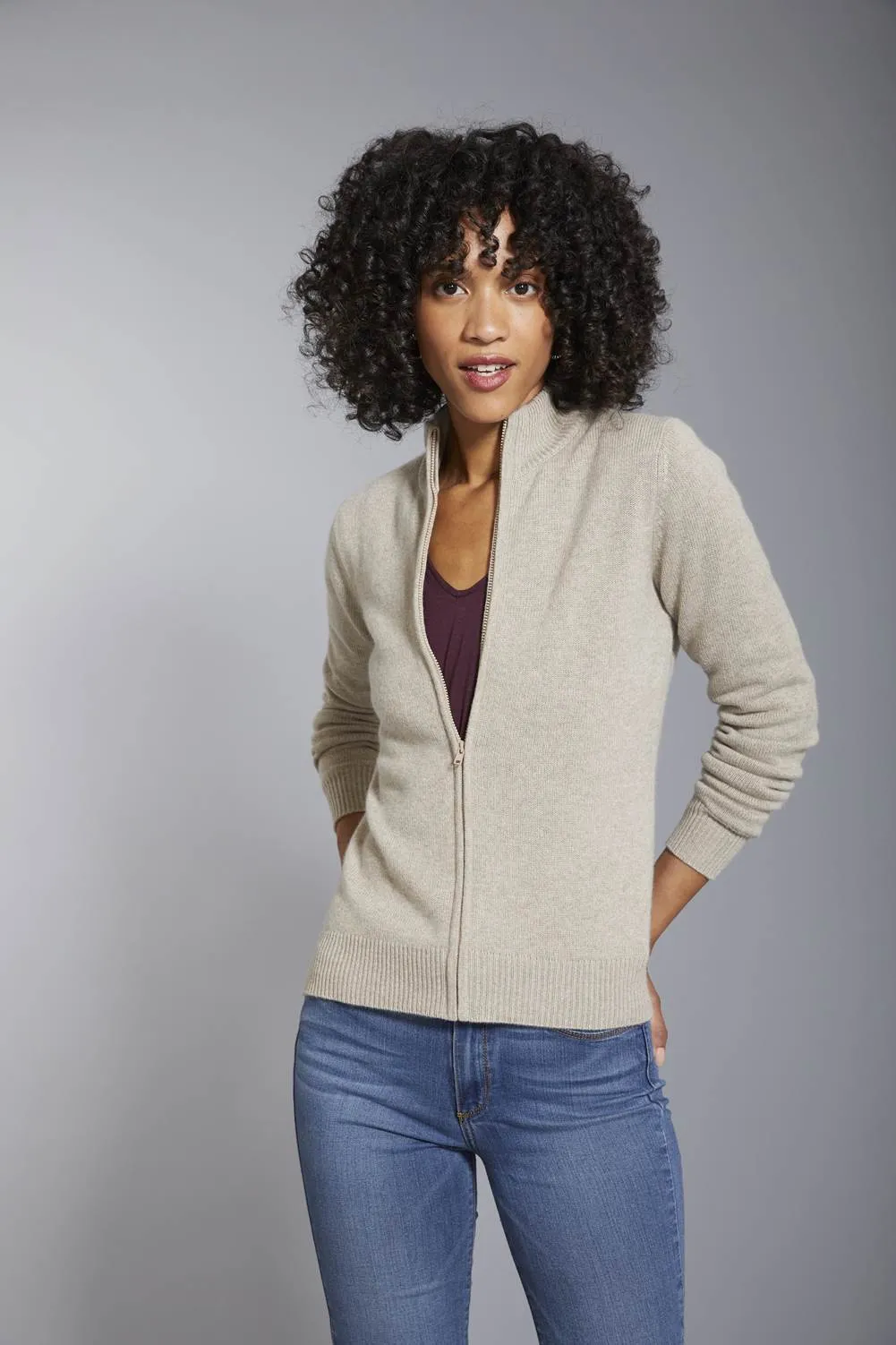 Women's Mock Turtleneck Cashmere Cardigan Sweater