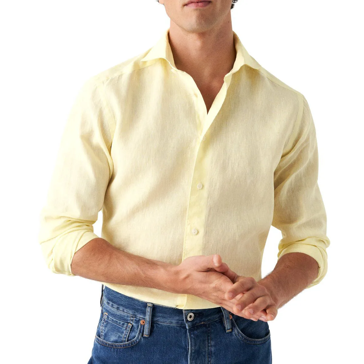 Yellow Italian Linen Slim Fit Shirt