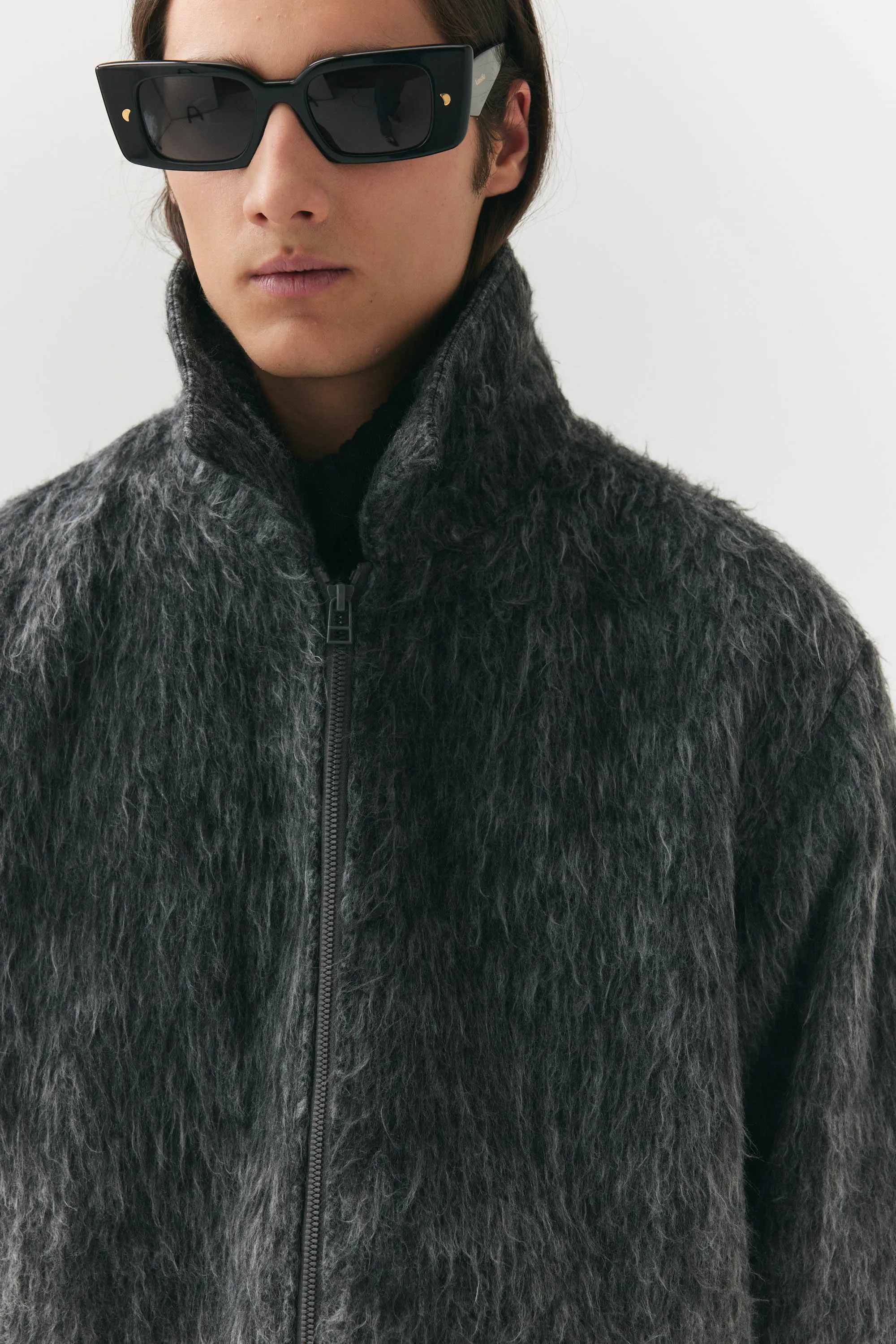 ZIP UP CARDI BONDED WOOL AW24 GREY